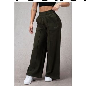 YoungLA Wide Leg Fleece Pants - Dark Olive